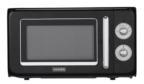 Haden 17L Retro Microwave, 700W Power Output, Black Finish, Manual Control Dials