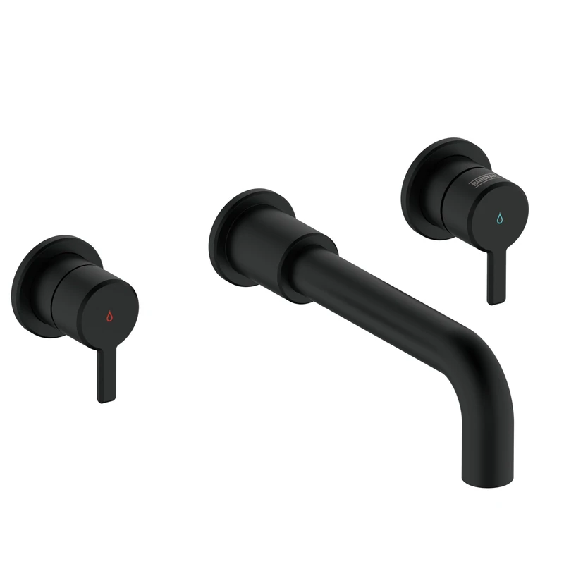 Bristan Altum 3 Tap Hole Wall Mounted Bath Filler Tap with Water-Saving Feature, Black Finish