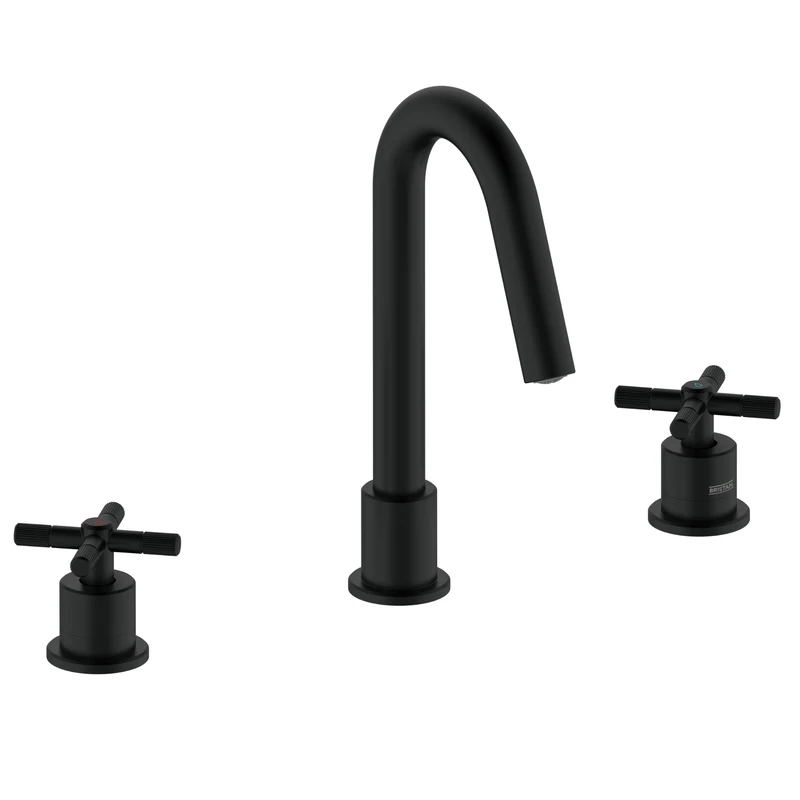 Bristan Cruzar 3 Tap Hole Basin Mixer Tap with Water-Saving Feature, Deck Mounted Bathroom Tap, Black Finish