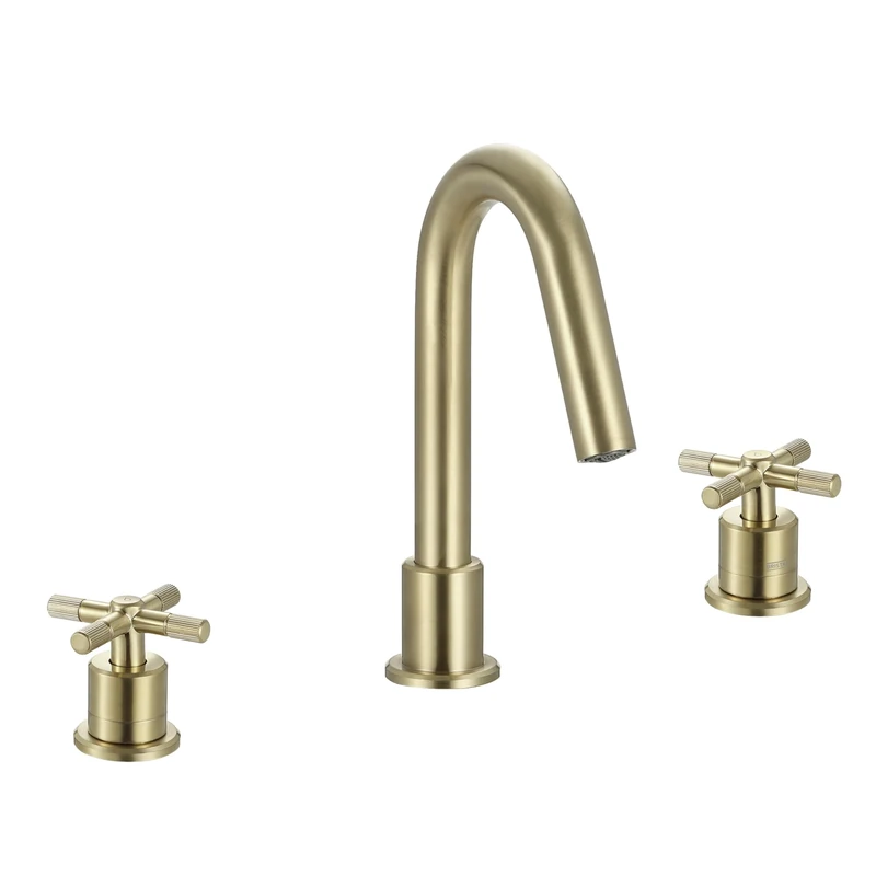 Bristan Cruzar 3 Tap Hole Basin Mixer Tap with Water-Saving Feature, Deck Mounted Bathroom Tap, Brushed Brass Finish