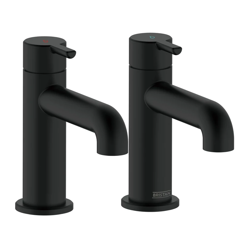 Bristan Altum Basin Taps with Water-Saving Feature, Deck Mounted Bathroom Tap, Black Finish