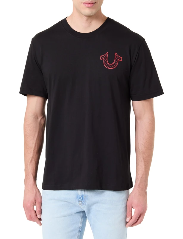 True Religion Men's Filled Horseshoe Script Buddha Tee, Black, L