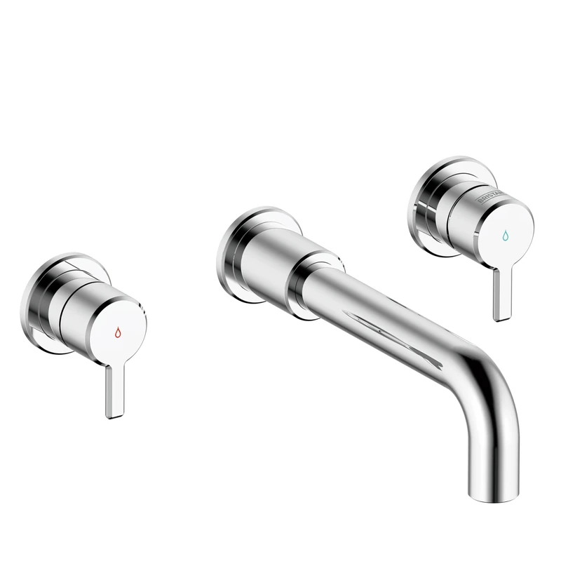 Bristan Altum 3 Tap Hole Wall Mounted Basin Mixer Tap with Water-Saving Feature, Chrome Finish