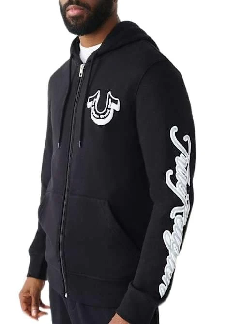 True Religion Men's Diagonal Zip Hoodie, Black, XXXL