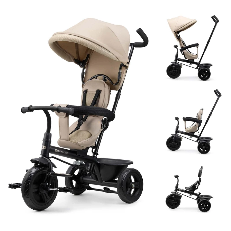 Kinderkraft FREEWAY 2, Baby Trike,sFD5RY6bFYAI53gta0C1 360° Swivel Seat, Freewheel Function, 3-Point Harness, Central Brake, 9 Months to 5 Years, Beige