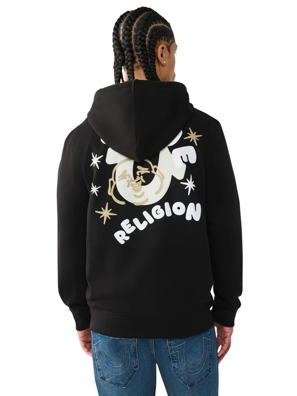 True Religion Men's Puff Buddha Hoodie, Black, XXXL