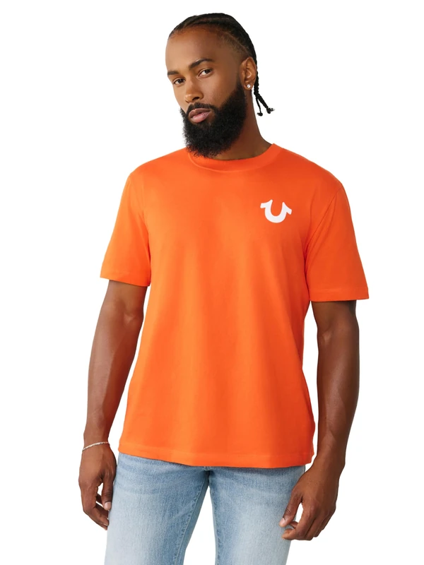 True Religion Men's Dimensional Flock Tee, Orange, XL