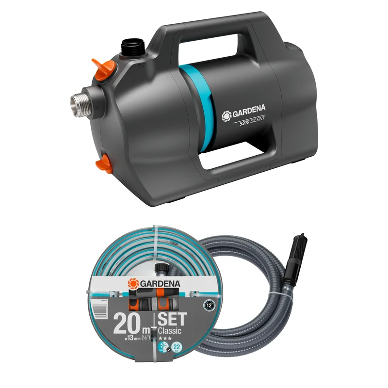 Gardena Spray Pump 5200 Silent Set Pumps: 26% More Flow at The Same Power Consumption Than Predecessor, Low Noise Operation, Rain and UV Resistant housing (9085-20)