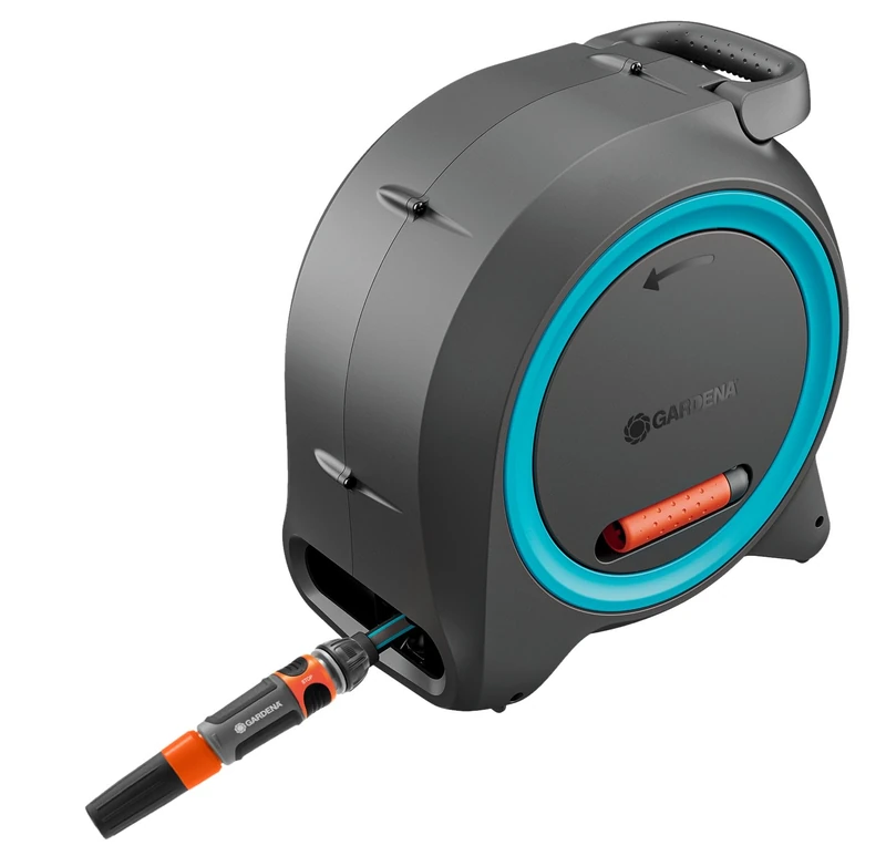 Gardena Boîte à double tuyau M Rangement des tuyaux: Prêt à l'emploi, Pour une installation murale ou portable, Guide de tuyau automatique, Rangement peu encombrant, Conception durable (18694-20)