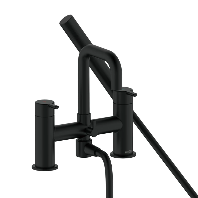 Bristan Altum Bath Shower Mixer Tap with Easy Clean Handset, Deck Mounted, Black Finish