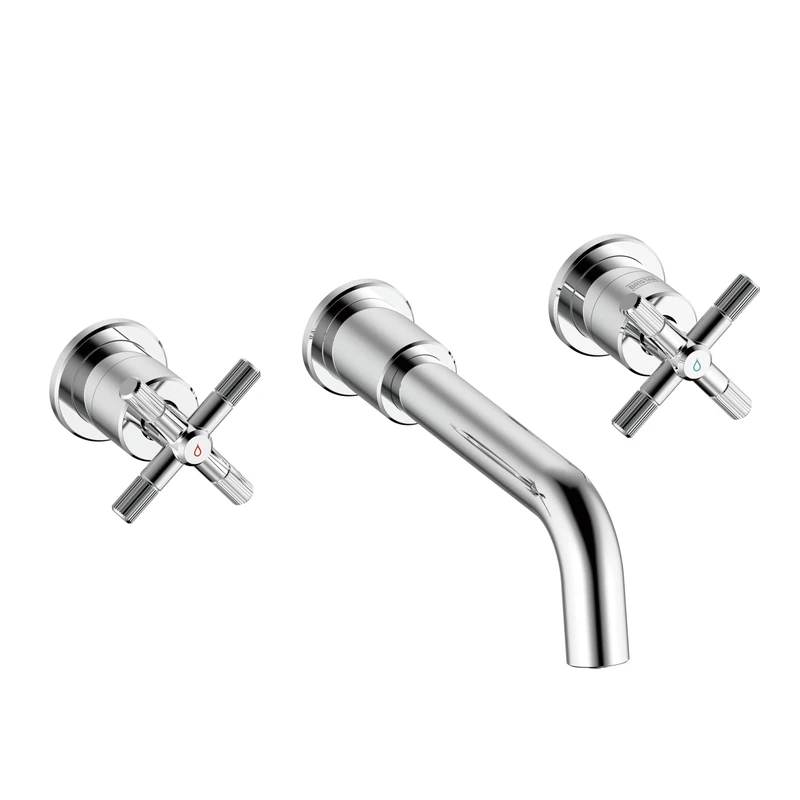 Bristan Cruzar 3 Tap Hole Wall Mounted Basin Mixer Tap with Water-Saving Feature, Chrome Finish
