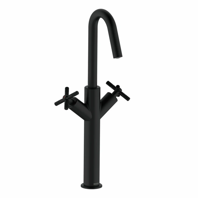 Bristan Cruzar Tall Basin Mixer Tap with Water-Saving Feature, Deck Mounted Bathroom Tap, Black Finish