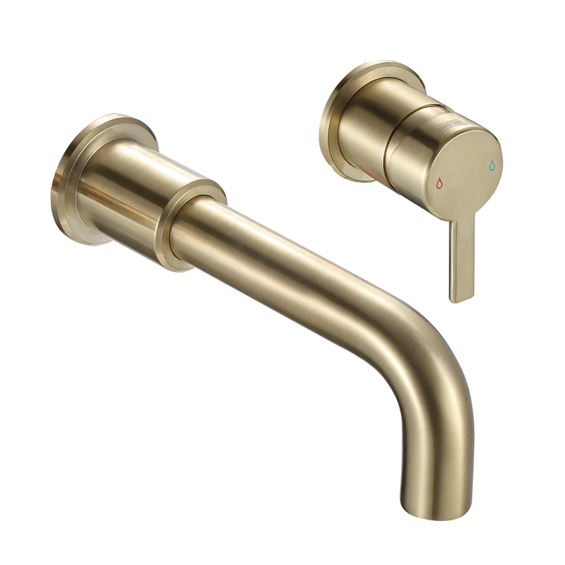 Bristan Altum 2 Tap Hole Wall Mounted Basin Mixer Tap with Water-Saving Feature, Brushed Brass Finish