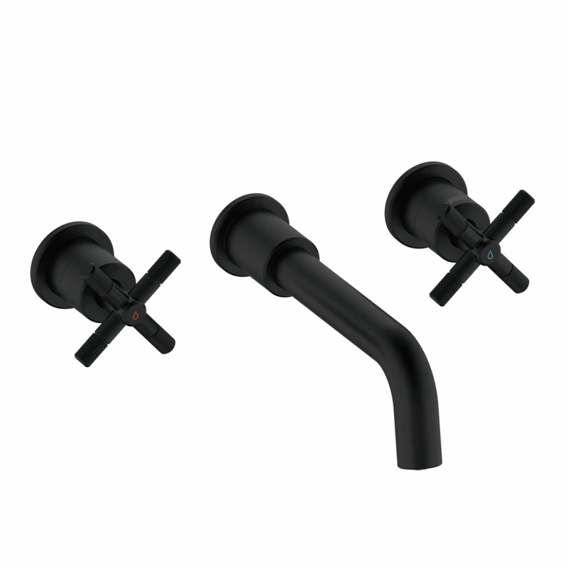 Bristan Cruzar 3 Tap Hole Wall Mounted Basin Mixer Tap with Water-Saving Feature, Black Finish