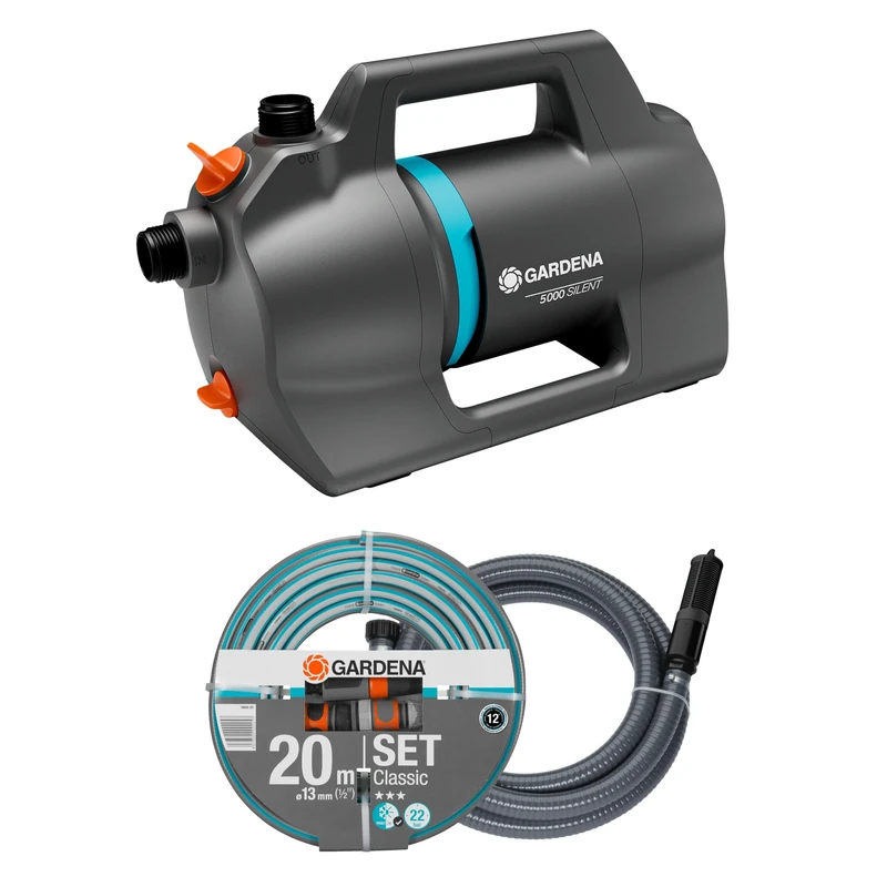 Gardena Spray Pump 5000 Silent Set Pumps: 26% More Flow with The Same Power Consumption Than Predecessor, Low Noise Operation, Rain and UV Resistant housing (9081-20)