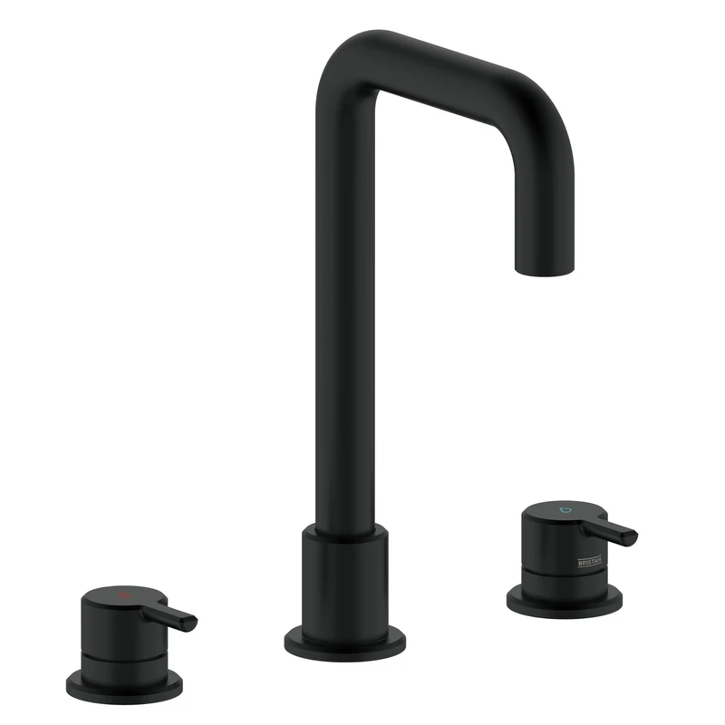 Bristan Altum 3 Tap Hole Basin Mixer Tap with Water-Saving Feature, Deck Mounted Bathroom Tap, Black Finish