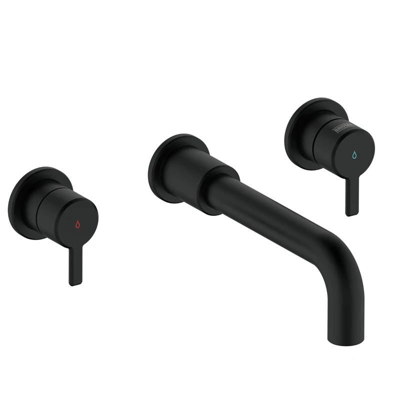 Bristan Altum 3 Tap Hole Wall Mounted Basin Mixer Tap with Water-Saving Feature, Black Finish