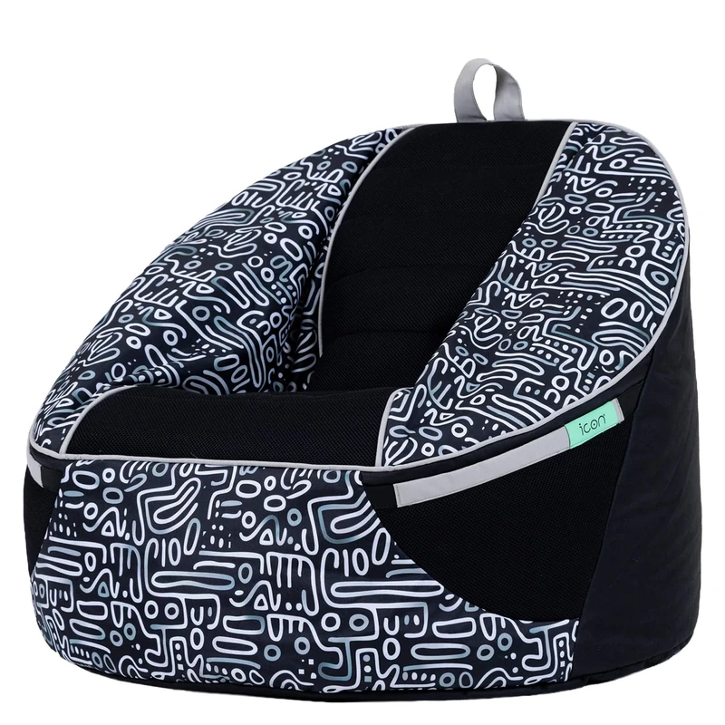 icon Alpha Kids Bean Bag, Mono Doodle Print, Gaming Chair for Kids, Bean Bag with Filling Included for Girls and Boys, Beanbags for Children, Gamer Gifts, Gaming Room, Bedroom Accessories