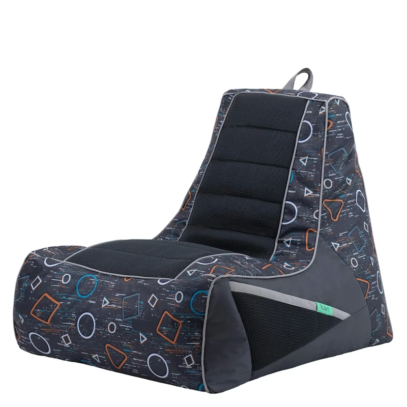 icon Meta Gaming Bean Bag Chair, Glitch Print Grey, Large Gaming Bean Bag with Filling Included, Teenager Gifts, Gamer Gifts, Living Room, Bedroom, Bedroom Furniture