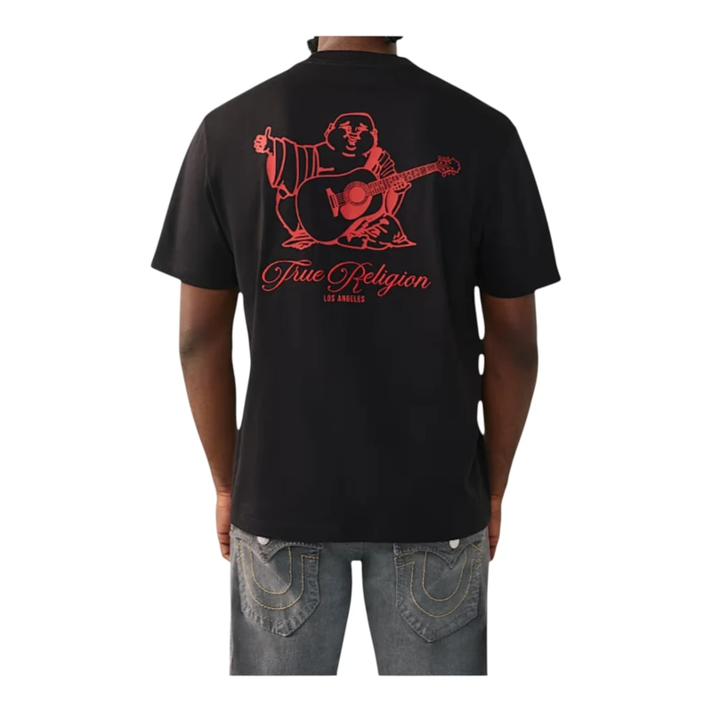 True Religion Men's Filled Horseshoe Script Buddha Tee, Black, XXXL