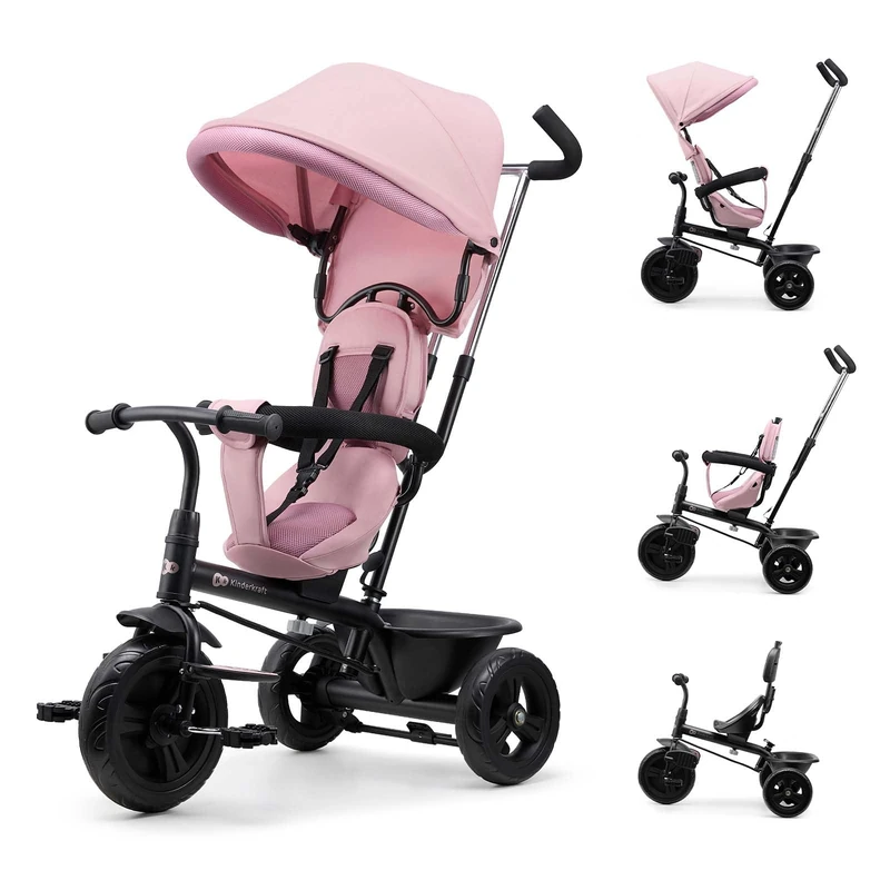 Kinderkraft FREEWAY 2, Baby Trike, 360° Swivel Seat, Freewheel Function, 3-Point Harness, Central Brake, 9 Months to 5 Years, Pink