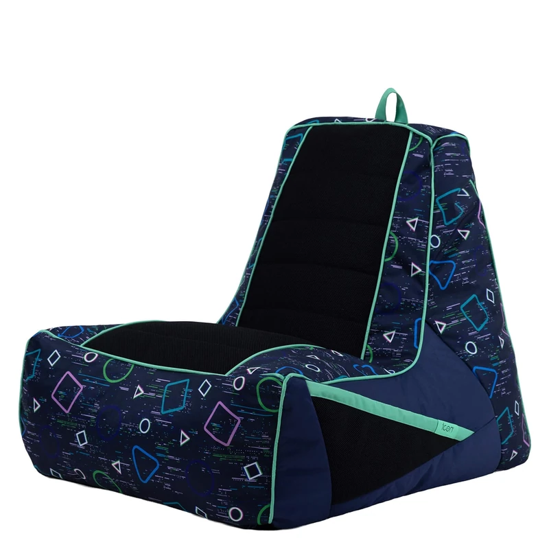 icon Meta Gaming Bean Bag Chair, Glitch Print Navy, Large Gaming Bean Bag with Filling Included, Teenager Gifts, Gamer Gifts, Living Room, Bedroom, Bedroom Furniture