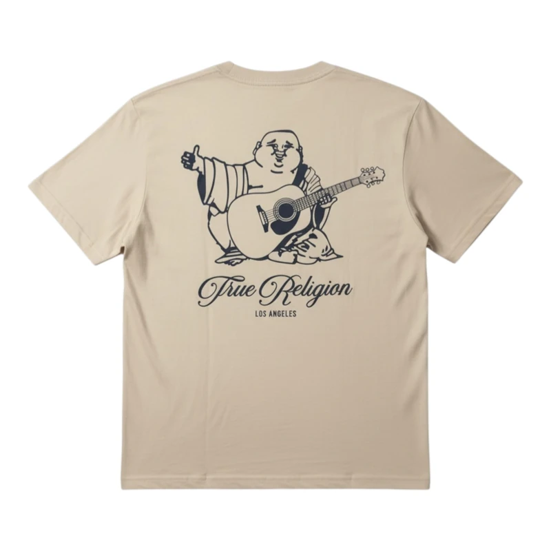 True Religion Men's Filled Horseshoe Script Buddha Tee, Beige, XS
