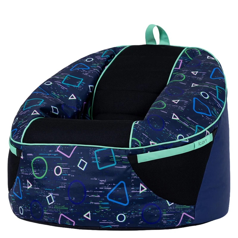 icon Alpha Kids Bean Bag, Glitch Print Navy, Gaming Chair for Kids, Bean Bag with Filling Included for Girls and Boys, Beanbags for Children, Gamer Gifts, Gaming Room, Bedroom Accessories
