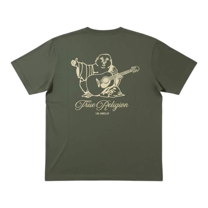 True Religion Men's Filled Horseshoe Script Buddha Tee, Green, M - Image 1