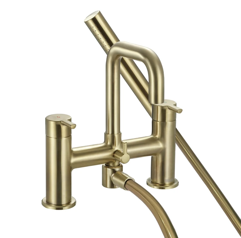 Bristan Altum Bath Shower Mixer Tap with Easy Clean Handset, Deck Mounted, Brushed Brass Finish
