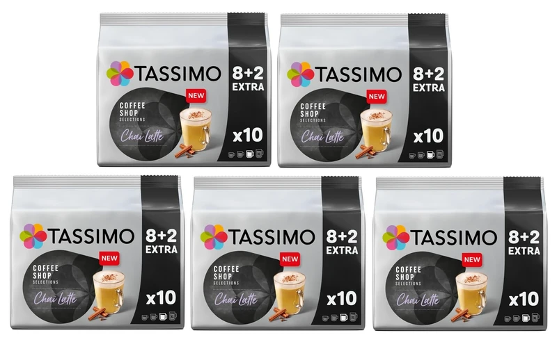Tassimo Coffee Shop Selections Chai Latte Coffee Pods x10 (Pack of 5, Total 50 Capsules) Black Tea with Indian Spices & Creamy Milk