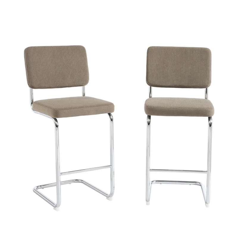 BAÏTA Set of 2 JACK velvet-upholstered stools in flax, with metal legs