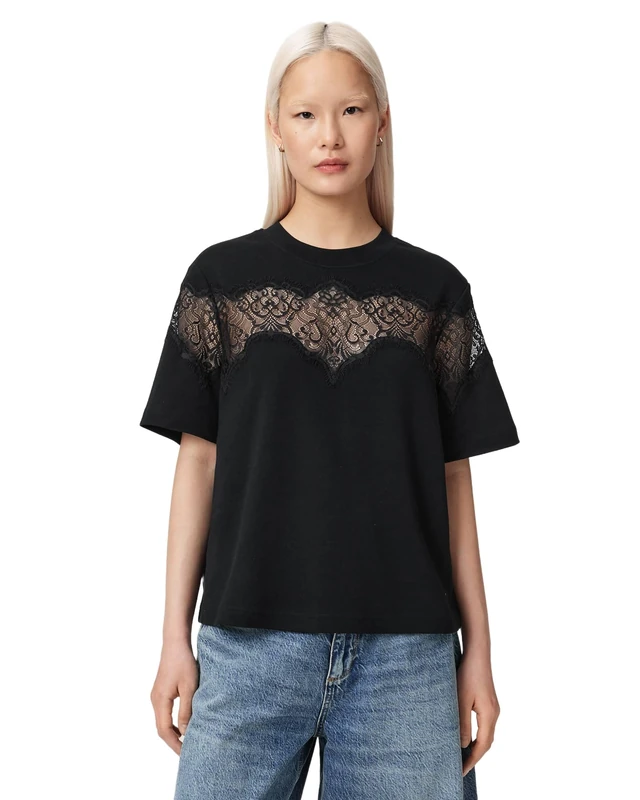 Allsaints Women's Lisa lace tee,Black, xs