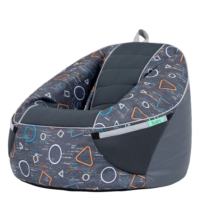 icon Alpha Kids Bean Bag, Glitch Print Grey, Gaming Chair for Kids, Bean Bag with Filling Included for Girls and Boys, Beanbags for Children, Gamer Gifts, Gaming Room, Bedroom Accessories