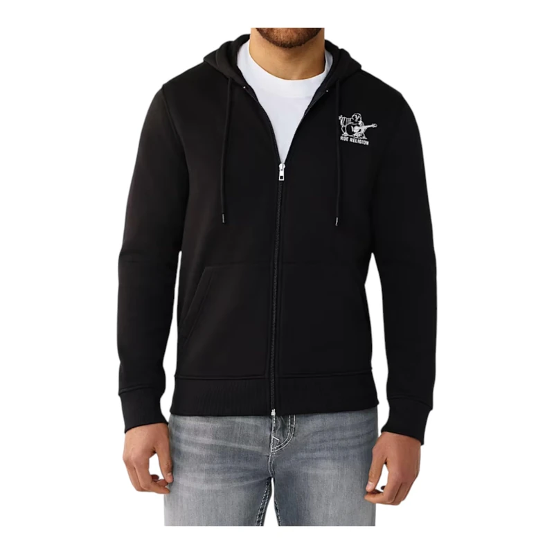 True Religion Men's Fashion Senses Zip Hoodie, Black, L