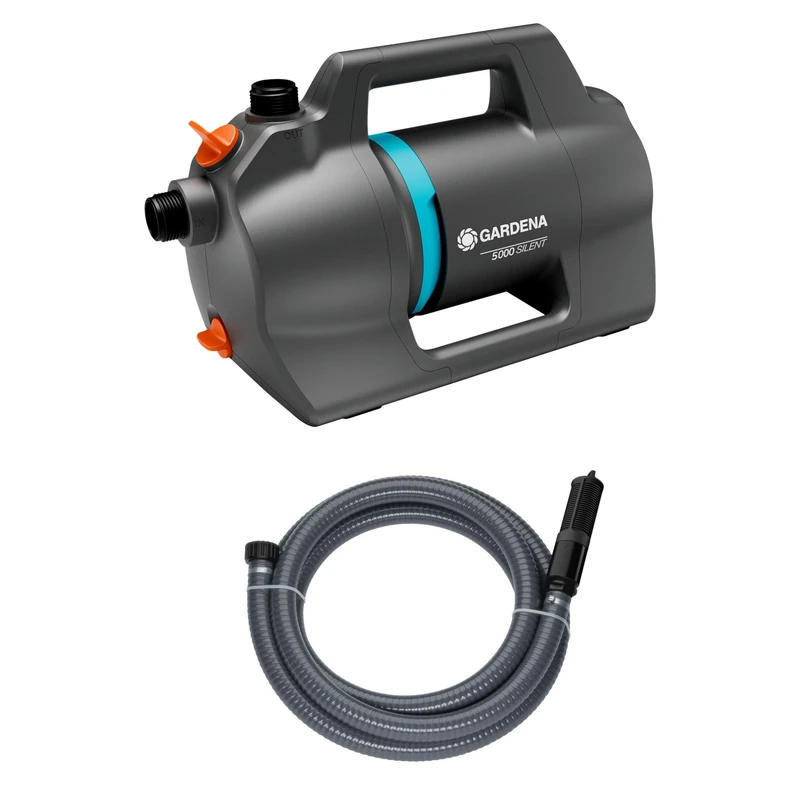 Gardena Garden Pump 5000 Silent Suction Set Pumps: 26% More Flow Rate at The Same Power Consumption as its Predecessor, Low Noise Operation, Rain and UV Resistant housing, (9082-20)