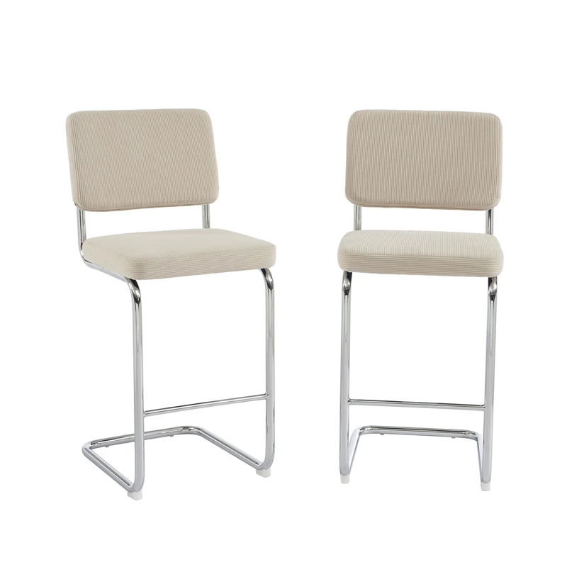 BAÏTA Set of 2 JACK footstools, beige, ribbed velvet, metal legs