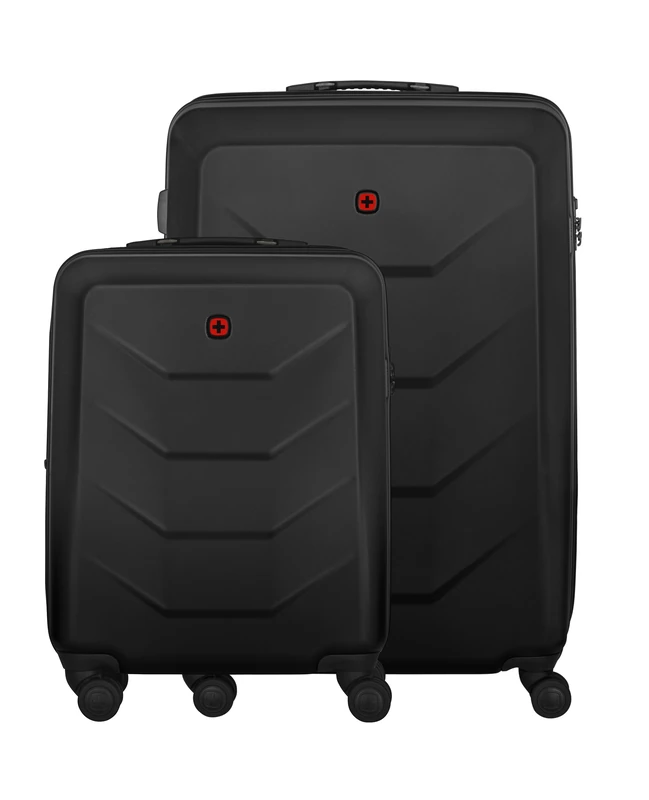 Wenger Prymo 4-Wheel Hard Shell Suitcase with TSA Lock, Lightweight Travel Trolley for Travel & Holidays, Unisex, Black, Set of 2 Carry-On and Large