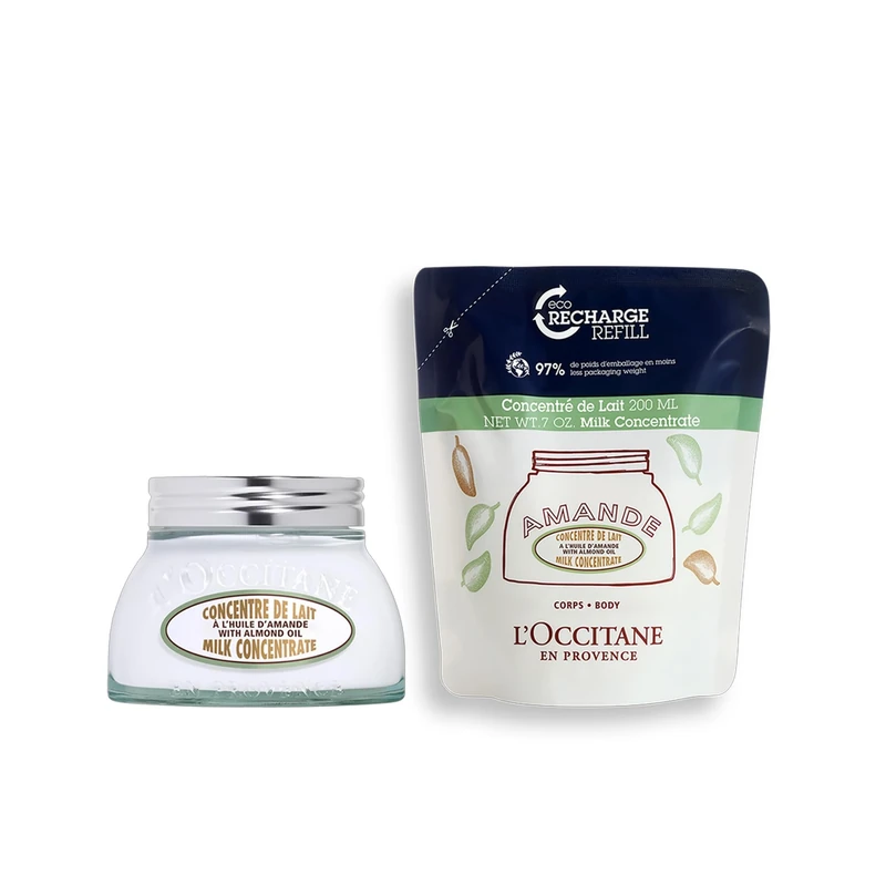 L'OCCITANE Almond Milk Concentrate Refill Duo, Premium & Clean Beauty Bath & Body Gift Set for All Skin Types