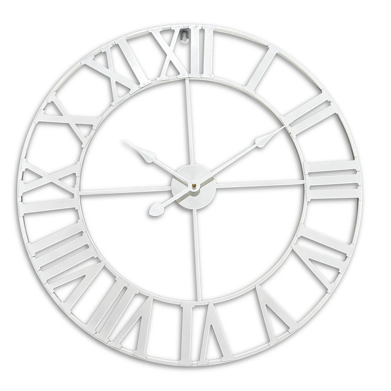 Relaxdays wall clock, Roman numerals, Ø 60 cm, battery-powered wall clock, analogue kitchen clock, iron, white