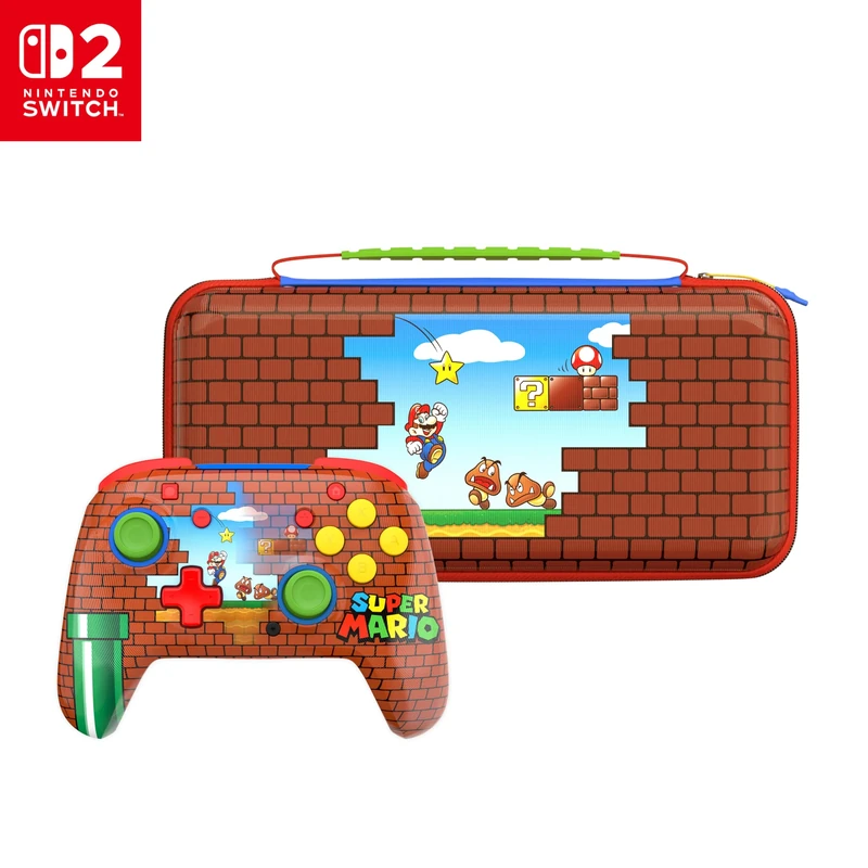 Bundle of Turtle Beach Rematch Wireless Controller: Mario Bricks Reveal + Turtle Beach PlayTrek Mario Bricks Travel Case - Both officially Licensed for Nintendo Switch 2