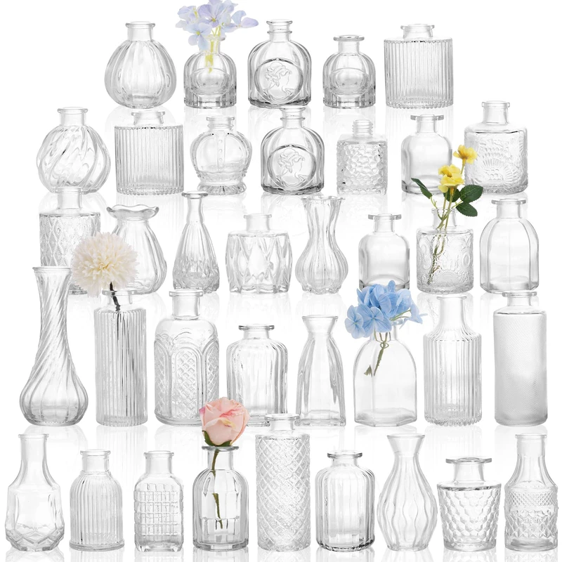 38 Pack Clear Glass Bud Vase Set, Small Vintage Vases for Centerpieces, Decorative Flower Vases for Wedding Home Table Decor
