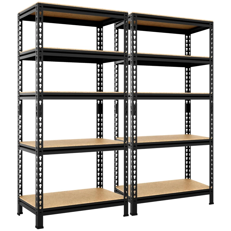 Yaheetech 2PCS Heavy Duty Garage Shelving Units 5 Tier Metal Storage Shelves Shed Utility Rack, 70x30x150cm, Black
