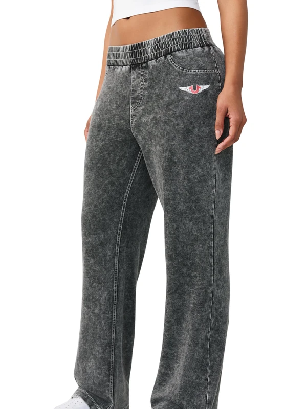 True Religion Women's Horseshoe Wing Faux Denim Sweats - Black M