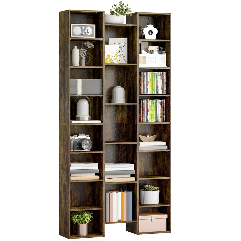 HOMCOM 21 Cube Tall Bookcase, Modern Cube Book Shelf with 10 Adjustable Shelves, Freestanding Multifunctional Storage Unit for Living Room, Home Office, Bedroom, 181 x 89.5W cm, Rustic Brown