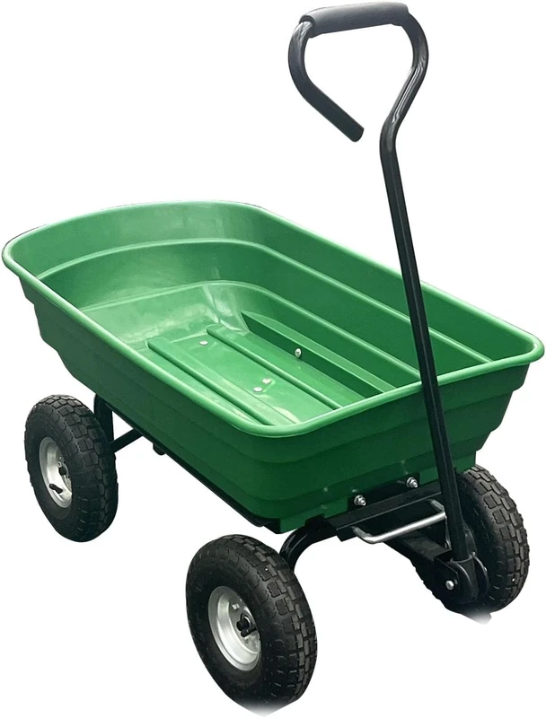 GarveeLife Wheelbarrow up to 272 kg, garden wheelbarrow, 4 pneumatic tyres with metal rim, multifunctional sack truck, carrying aid, plastic tub