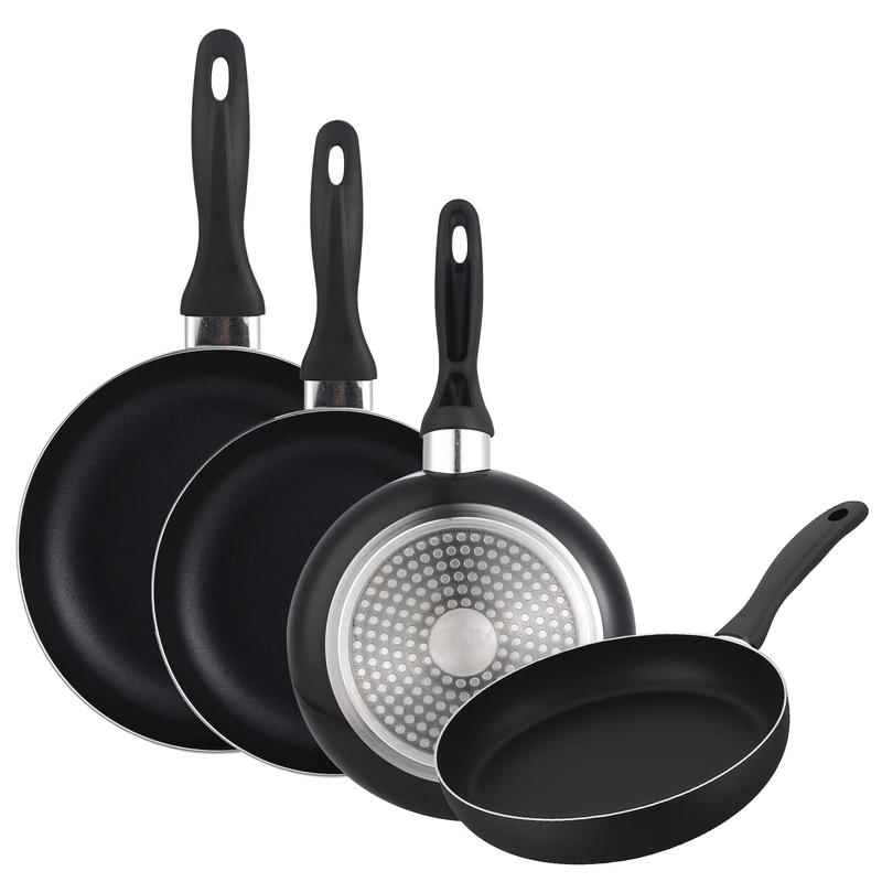 Set of Frying Pans Ø16 Ø20 Ø24 and Ø28 cm Induction Non-Stick Pressed Aluminium in Black