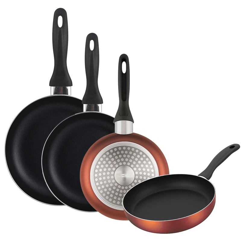 Set of Frying Pans Ø16 Ø20 Ø24 and Ø28 cm Induction Non-Stick Pressed Aluminium, in Metallic Copper Colour