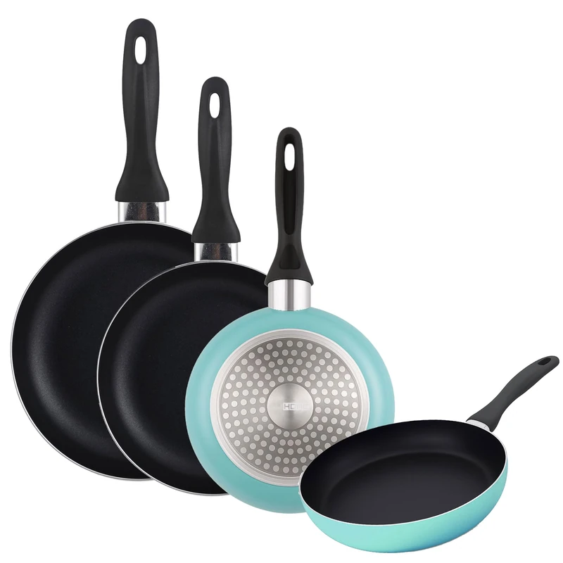 Set of Frying Pans Ø16 Ø20 Ø24 and Ø28 cm Induction Non-Stick Pressed Aluminium in Sky Blue