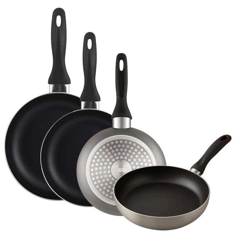 Set of Frying Pans Ø16 Ø20 Ø24 and Ø28 cm Induction Non-Stick Pressed Aluminium in Metallic Grey